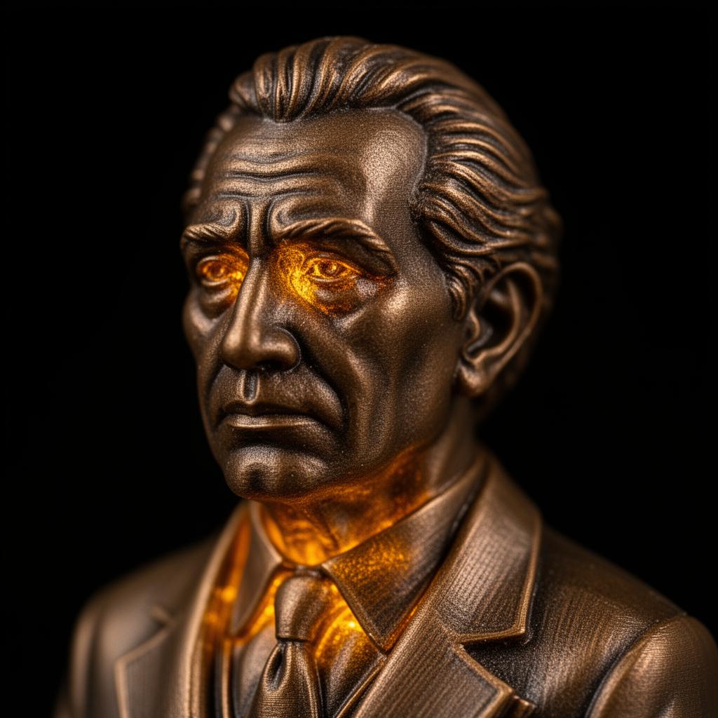 Detalle macro de un busto escultórico con iluminación interior cálida
